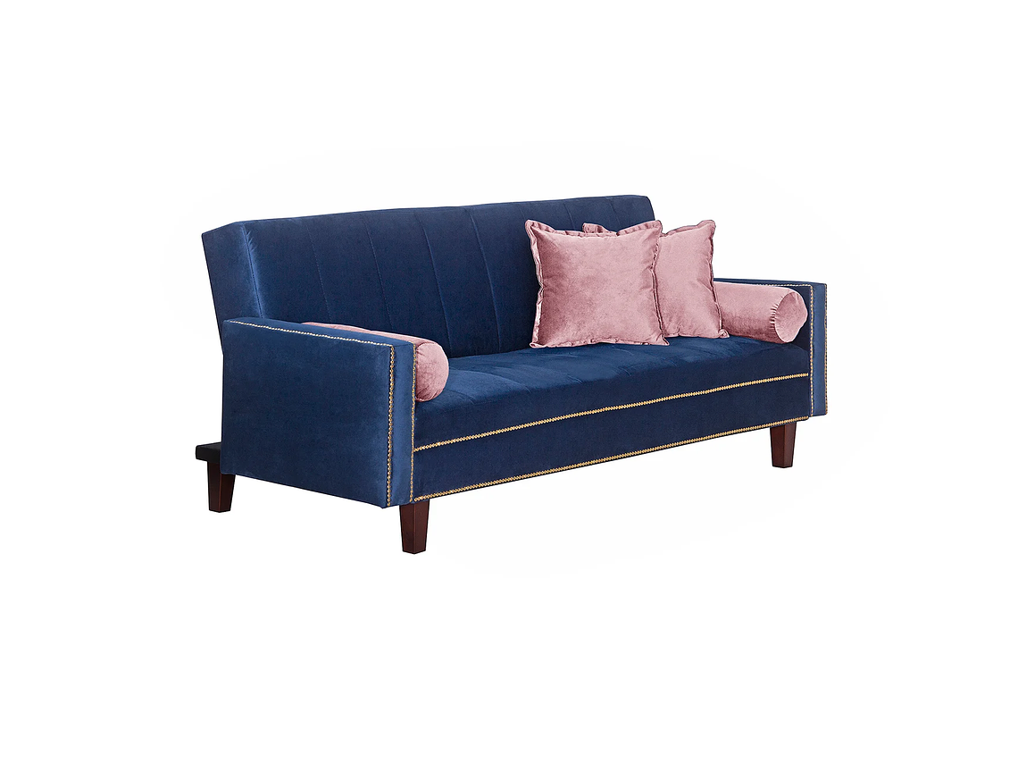 FUTÓN BLACK FACTORY VANGUARDIA 3 CUERPOS FELPA AZUL SOFA CAMA 200 X110 ROSA 2