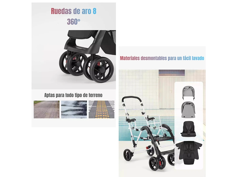 COCHE DOBLE DUO RECLINABLE PLEGABLE GRIS BY LUBABYCAS 6