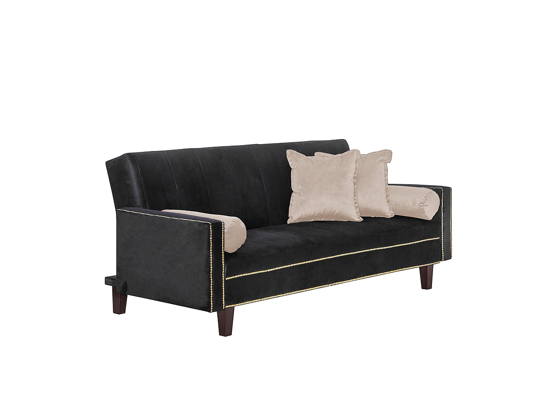FUTÓN BLACK FACTORY 3 CUERPOS FELPA NEGRO SOFA CAMA VANGUARDIA 200 X110 BEIGE 1