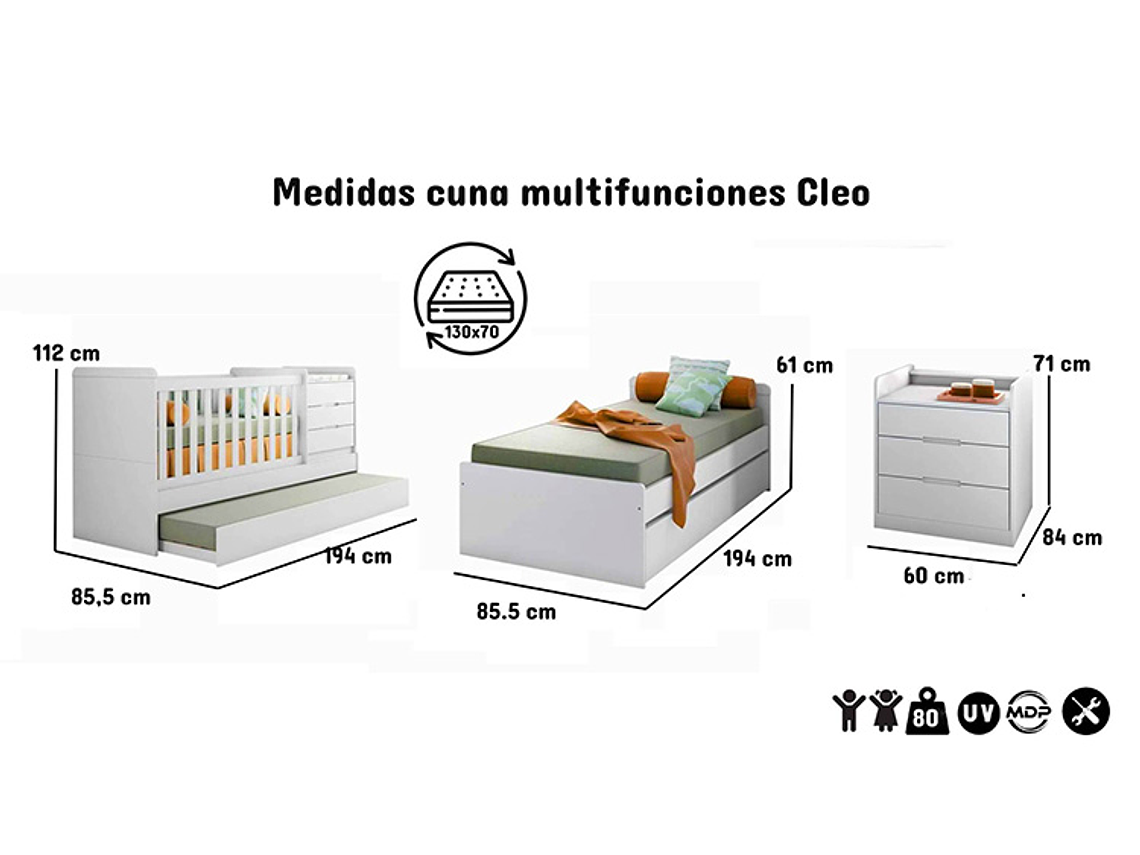 CUNA KIDSCOOL CLEO MULTIFUNCIONAL BLANCO 4