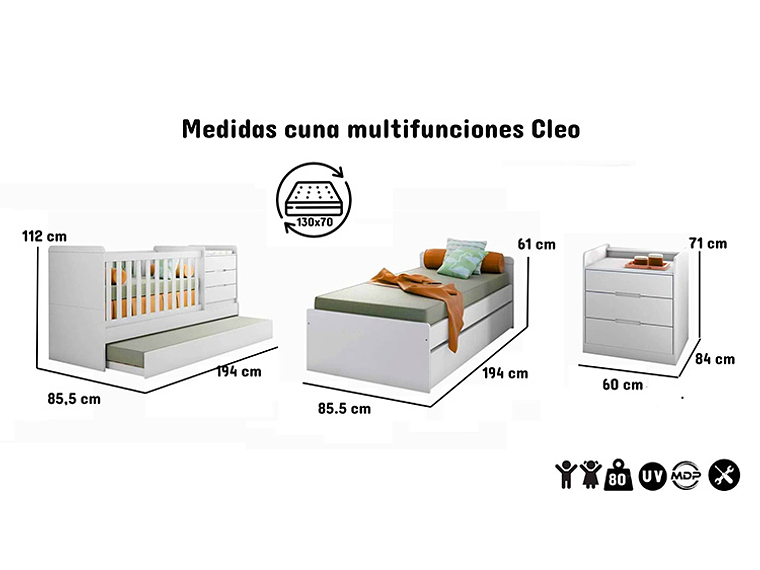 CUNA KIDSCOOL CLEO MULTIFUNCIONAL BLANCO 4