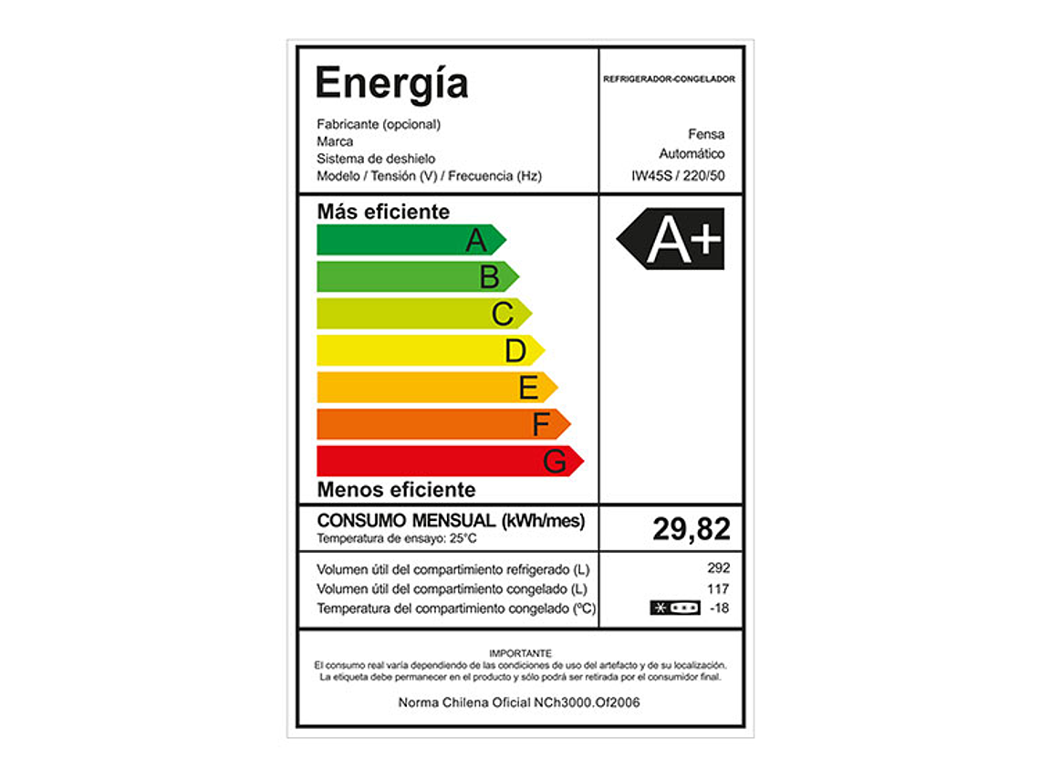 REFRIGERADOR FENSA TOP FREEZER NO FROST 409 L IW45S SILVER 9