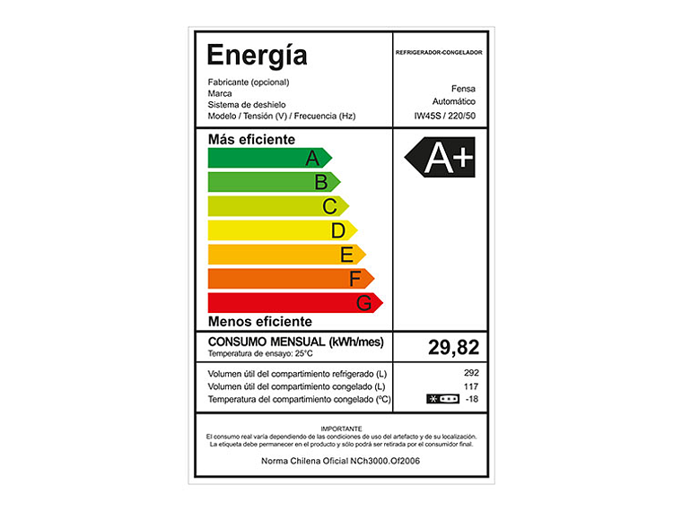 REFRIGERADOR FENSA TOP FREEZER NO FROST 409 L IW45S SILVER 9