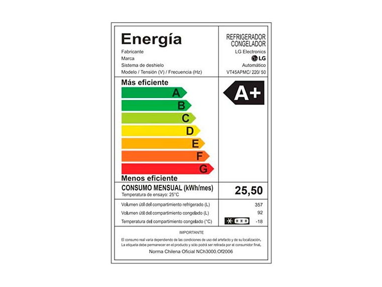 REFRIGERADOR TOP FREEZER LG VT45APMC NO FROST 449 LT 11