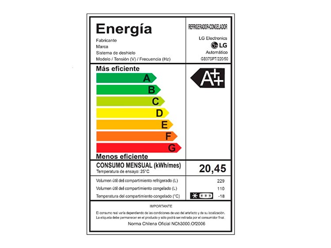 REFRIGERADOR BOTTOM FREEZER LG GB37SPT NO FROST 339 LT 10