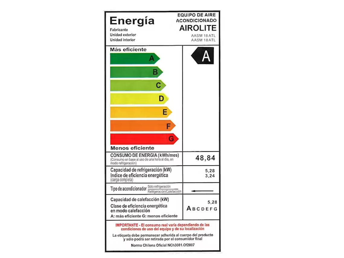 AIRE ACONDICIONADO ON/OFF 18000 BTU WIFI AIROLITE 3