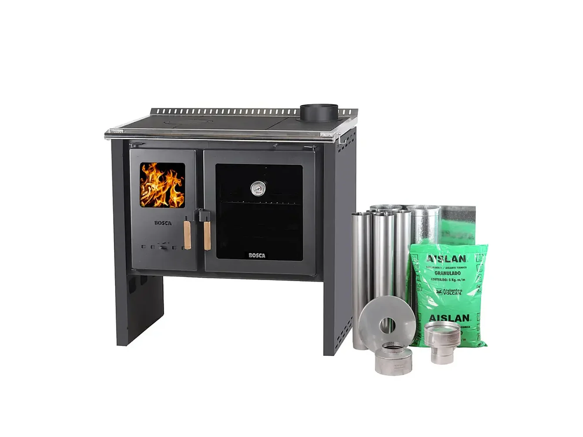 PACK COCINA A LEÑA BOSCA HESTIA 90 CHARCOAL + KIT BASE BOSCA 1