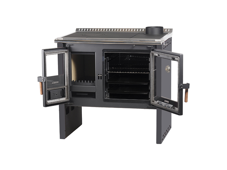 PACK COCINA A LEÑA BOSCA HESTIA 90 CHARCOAL + KIT BASE BOSCA 4