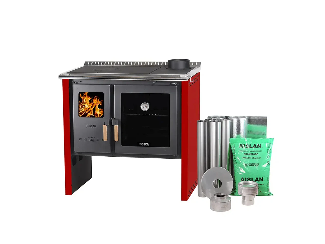 PACK COCINA A LEÑA BOSCA HESTIA 90 ROJO + KIT BASE BOSCA 1