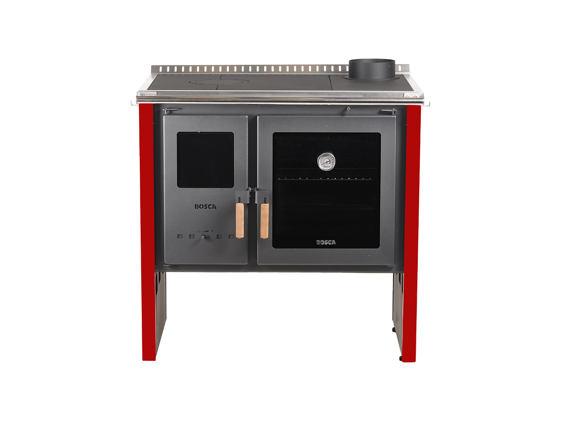 PACK COCINA A LEÑA BOSCA HESTIA 90 ROJO + KIT BASE BOSCA 2