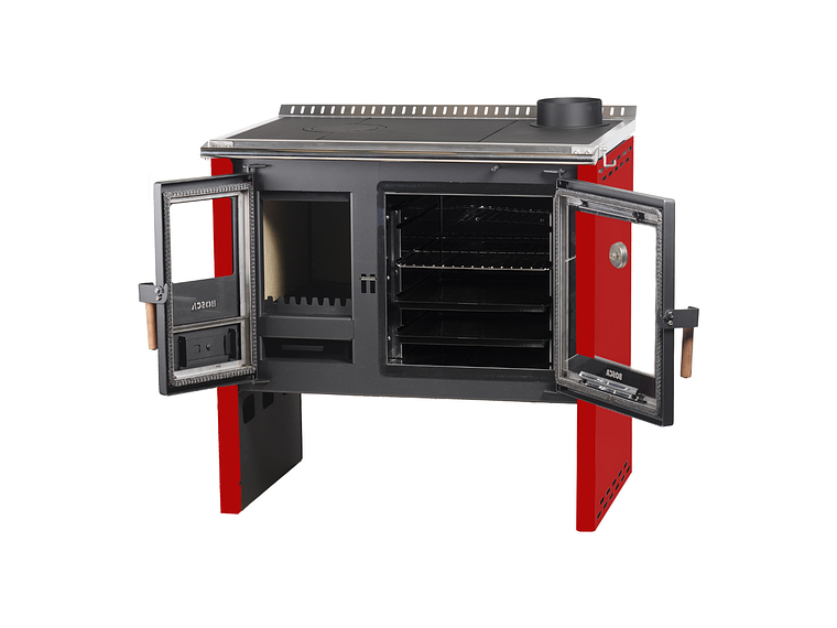 PACK COCINA A LEÑA BOSCA HESTIA 90 ROJO + KIT BASE BOSCA 4