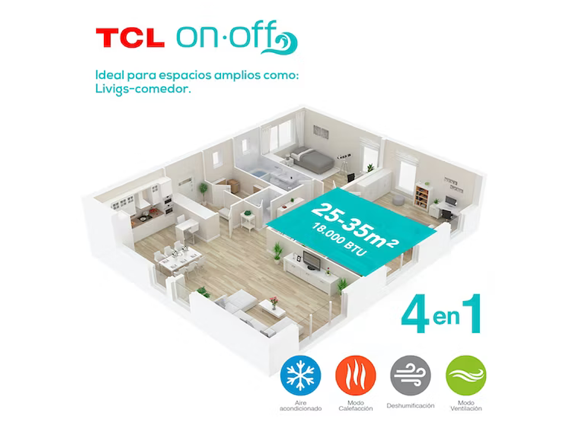 AIRE ACONDICIONADO FRIO-CALOR SPLIT TCL 18000 BTU 4EN1 5