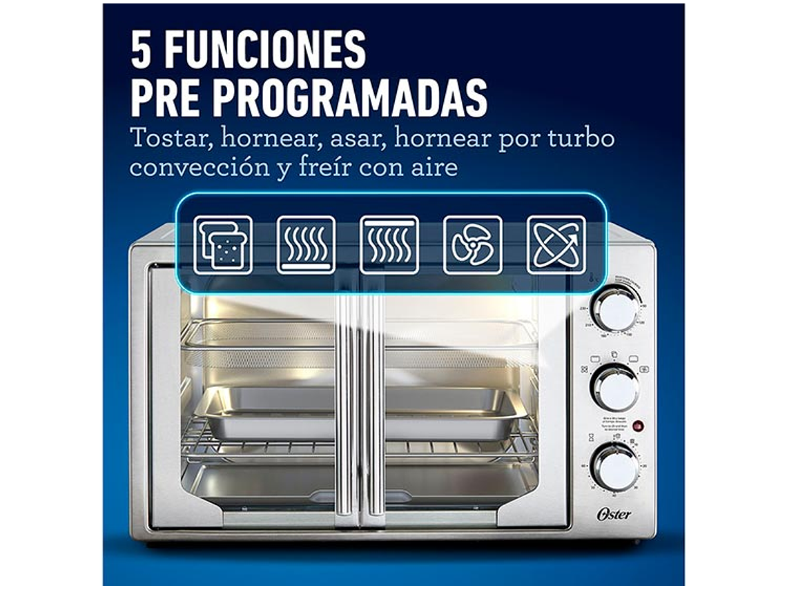 HORNO ELÉCTRICO OSTER 42 L TSSTTVFDMAFNS-052 CON FREIDORA DE AIRE ® PUERTAS ESTILO FRANCÉS 5