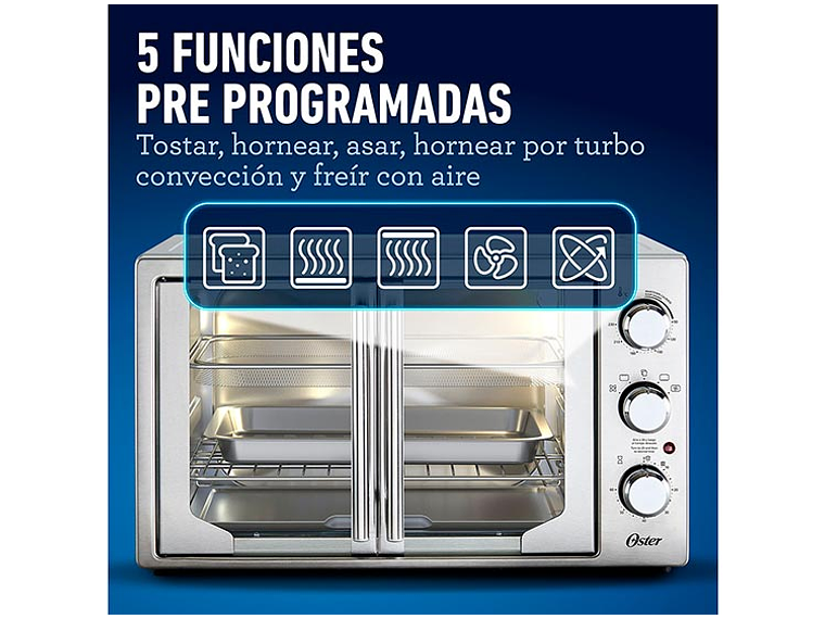 HORNO ELÉCTRICO OSTER 42 L TSSTTVFDMAFNS-052 CON FREIDORA DE AIRE ® PUERTAS ESTILO FRANCÉS 5