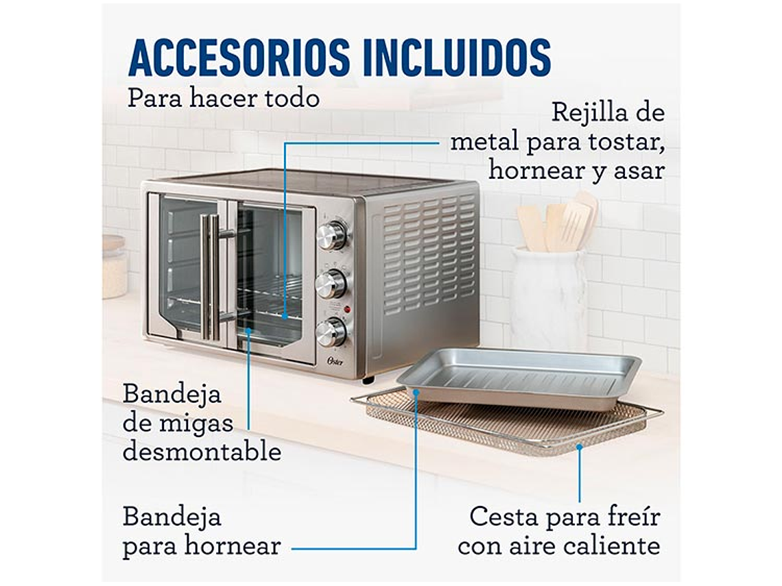 HORNO ELÉCTRICO OSTER 42 L TSSTTVFDMAFNS-052 CON FREIDORA DE AIRE ® PUERTAS ESTILO FRANCÉS 8