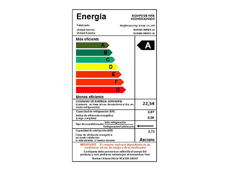 AIRE ACONDICIONADO KENDAL SPLIT MURO ON/OFF N3ASM-9 MDS 4