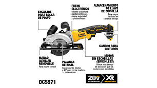 SIERRA DEWALT CIRCULAR 4.1/2 20 V DCS571B SIN BATERIAS METAL