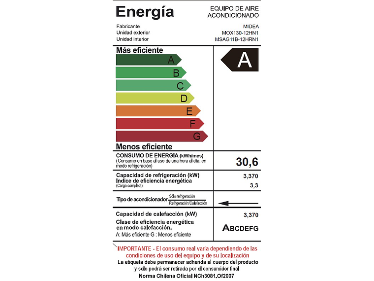 AIRE ACONDICIONADO MIDEA XPERT 12000BTU ON OFF 3