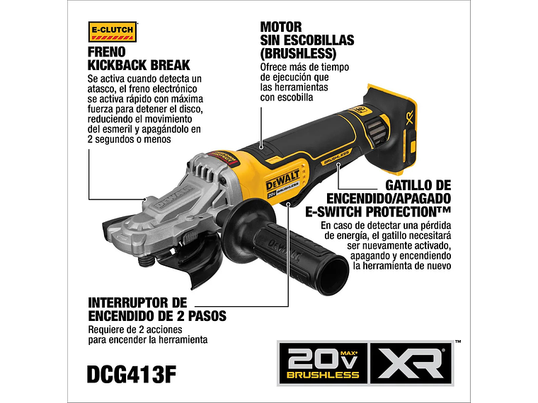 ESMERIL DE CABEZA PLANA DEWALT 5 20 V SIN BATERÍA DCG413FB 2