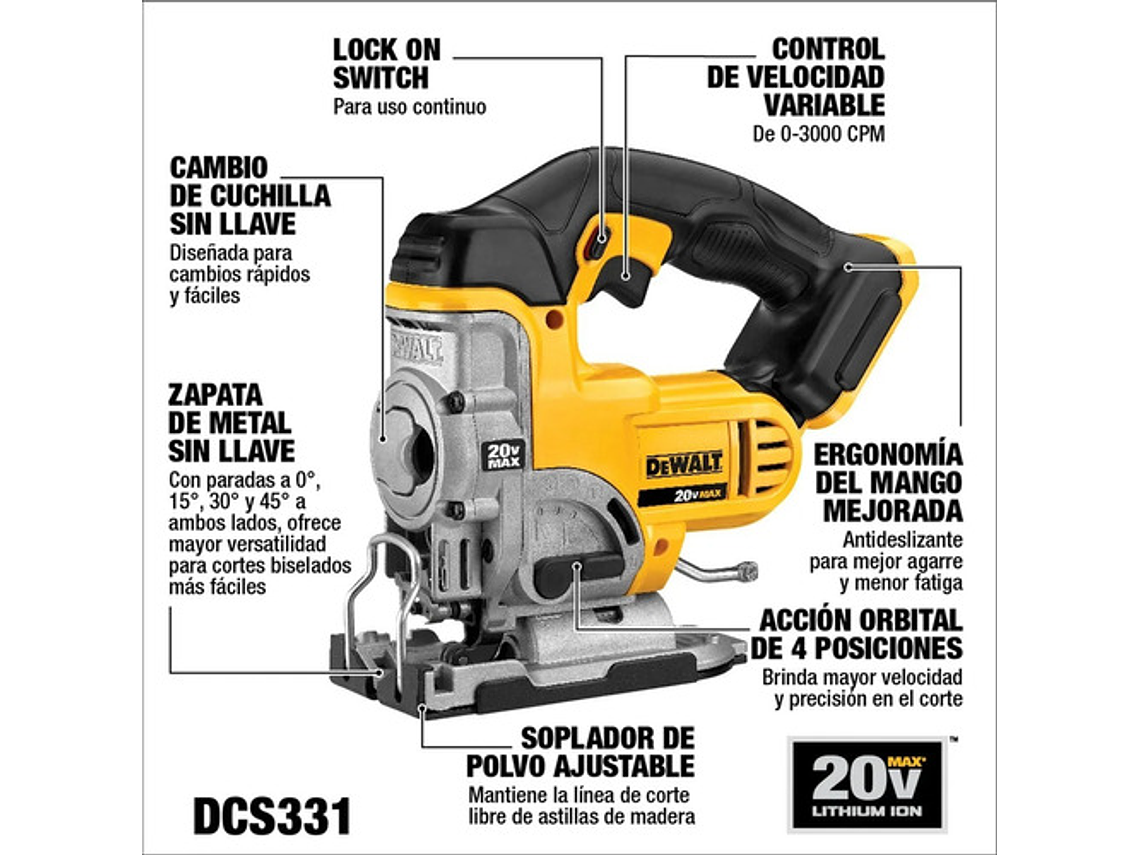 SIERRA CALADORA DEWALT DCS331B 20V - 3