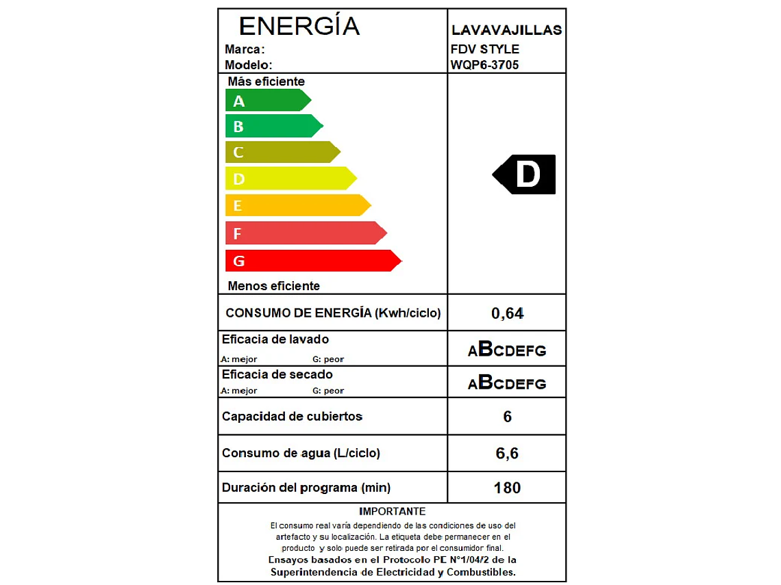 LAVAVAJILLAS FDV STYLE INTEGRADO 6 CUBIERTOS 9