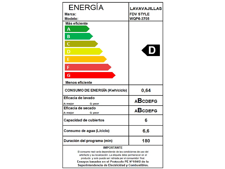 LAVAVAJILLAS FDV STYLE INTEGRADO 6 CUBIERTOS 9