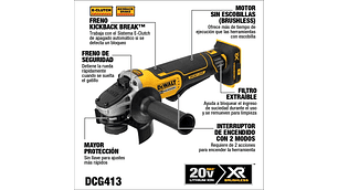 ESMERIL ANGULAR DEWALT 4-1/2 20 V SIN BATERÍA DCG413B