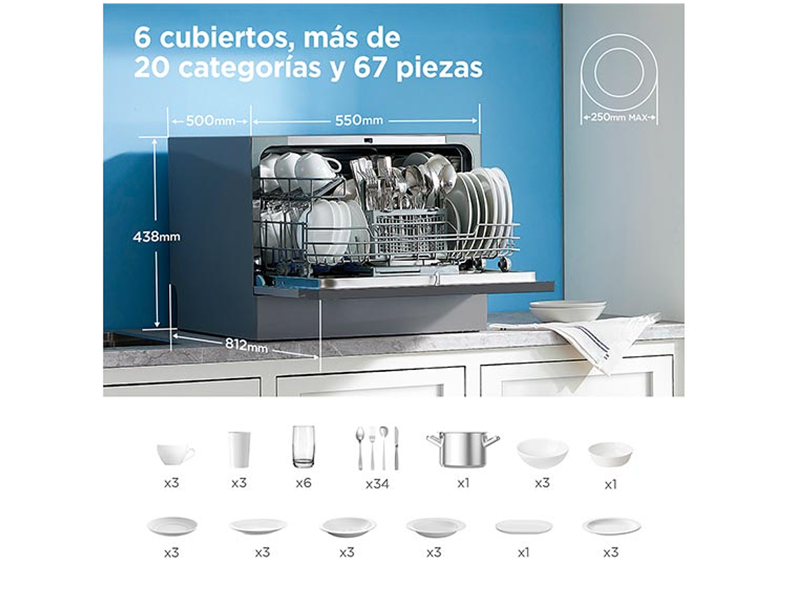 LAVAVAJILLAS MIDEA 6 CUBIERTOS FREESTANDING MDWTF0602MS 5