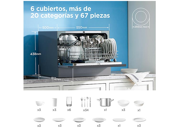 LAVAVAJILLAS MIDEA 6 CUBIERTOS FREESTANDING MDWTF0602MS 5