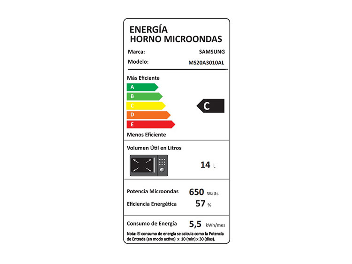 MICROONDAS SAMSUNG 20 L MS20A3010AL/ZS PLATO GIRATORIO 8
