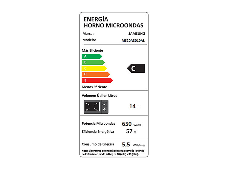 MICROONDAS SAMSUNG 20 L MS20A3010AL/ZS PLATO GIRATORIO 8