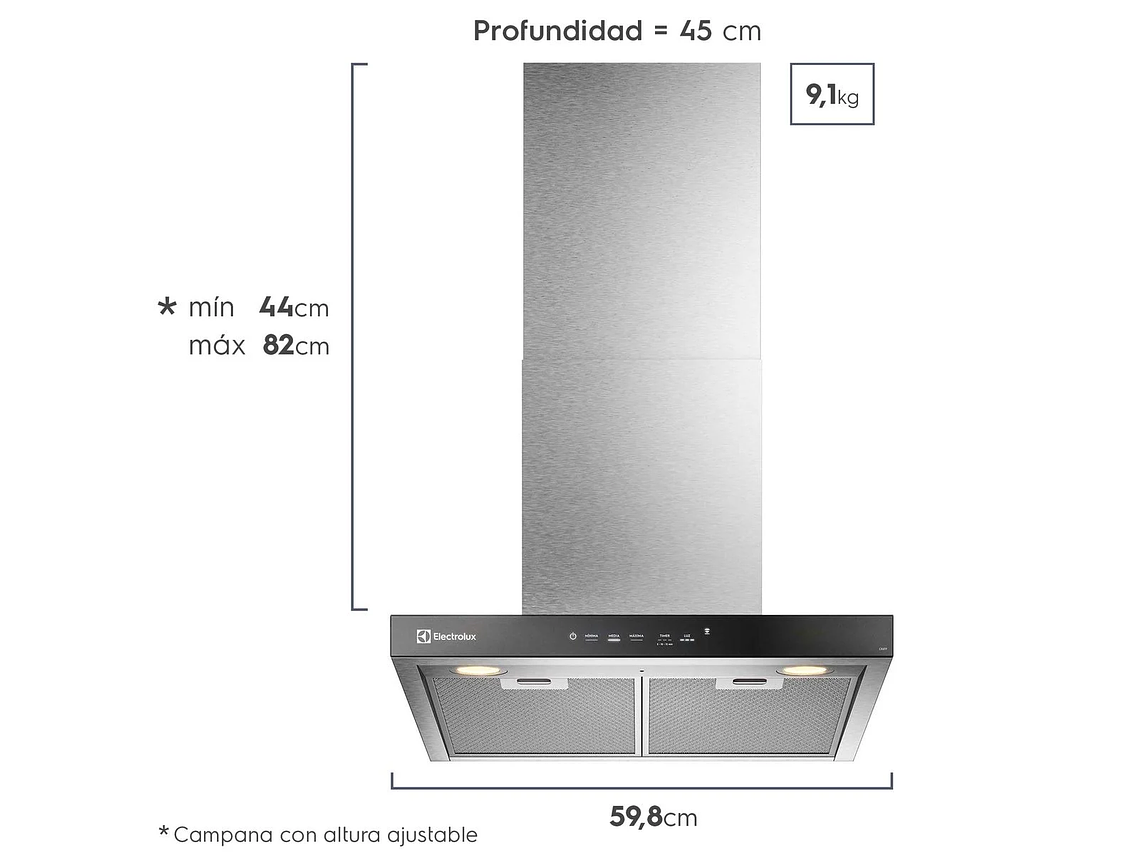 CAMPANA COCINA DECORATIVA ELECTROLUX 60CM TIMER CE6TF 2