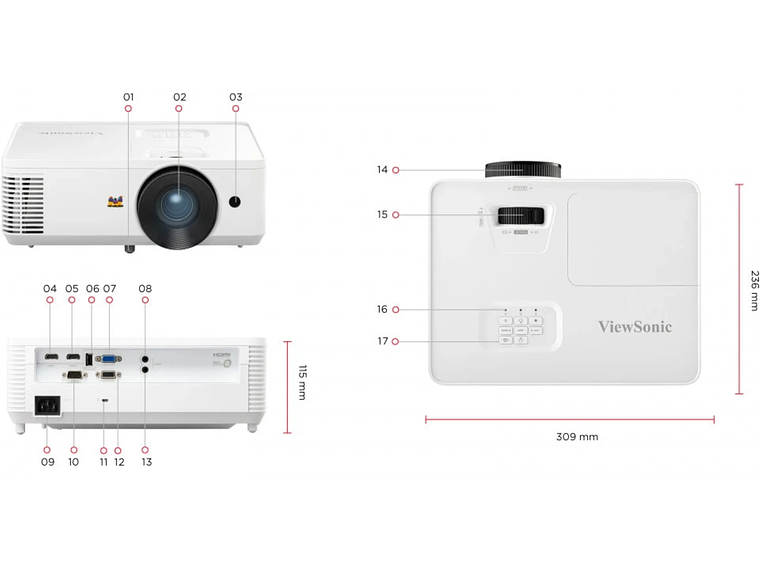 PROYECTOR VIEWSONIC PA700W WXGA DE 4.500 LÚMENES ANSI BLANCO 6