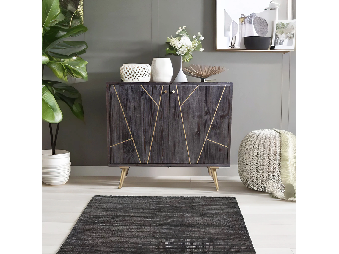 COMODA MONG DE MADERA Y ACERO COLOR NEGRO 2