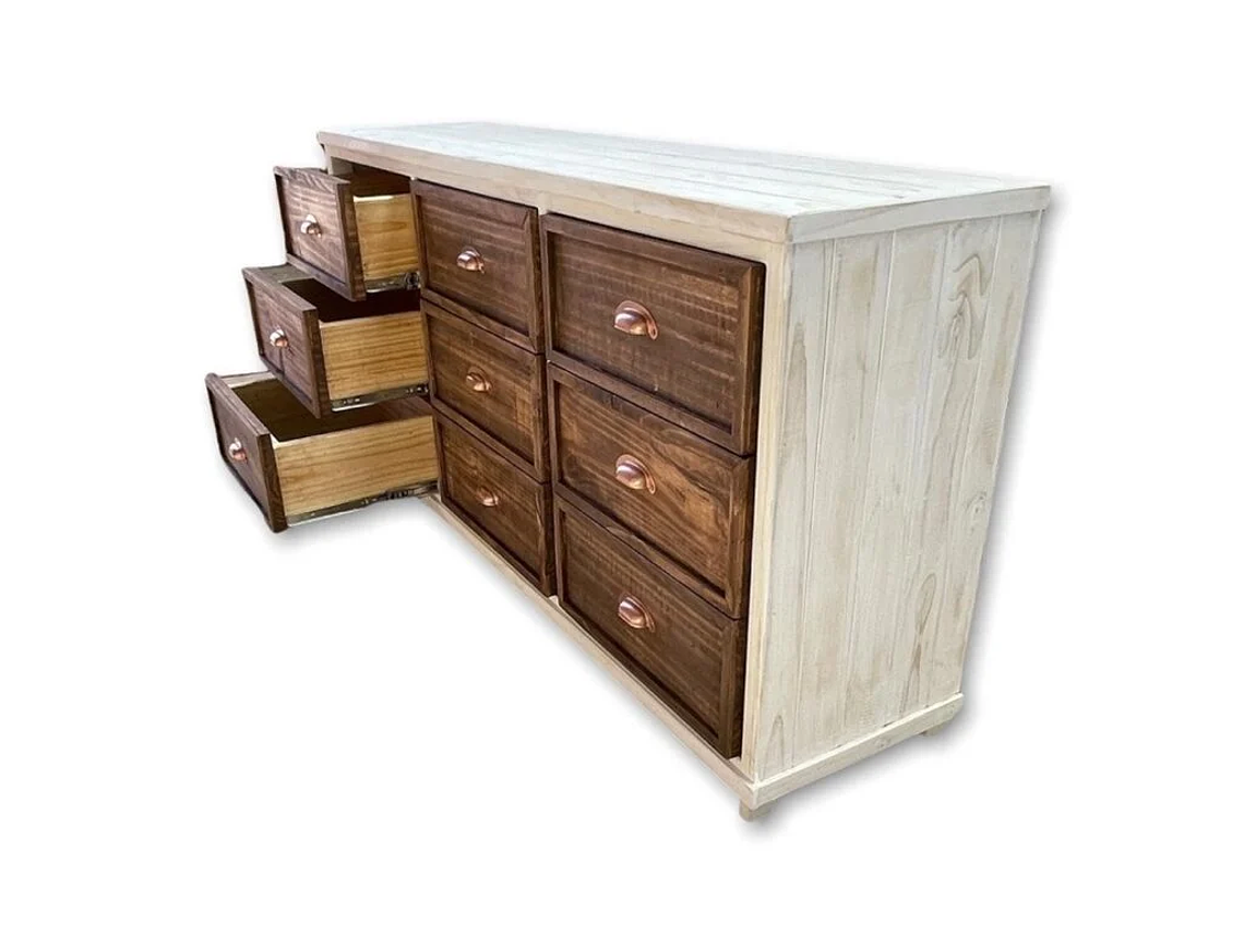 CÓMODA CON 9 CAJONES DE MADERA TAIKKEE COLOR BLANCO DECAPADO Y NOGAL 3
