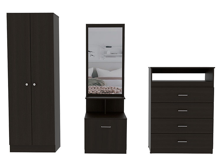 SET DE MUEBLES TUHOME DREAMS 13 CLOSET + CÓMODA + VELADOR MULTIFUNCIONAL WENGUE 1