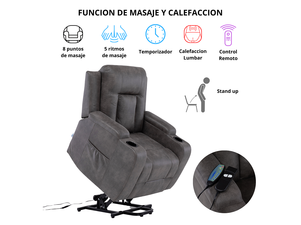 BERGER STAND UP GREY CON VIBROMASAJE 8 PUNTOS + CONTROL REMOTO + CALEFACCION 5