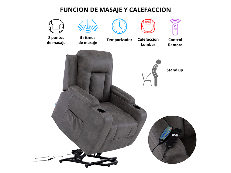 BERGER STAND UP GREY CON VIBROMASAJE 8 PUNTOS + CONTROL REMOTO + CALEFACCION 5