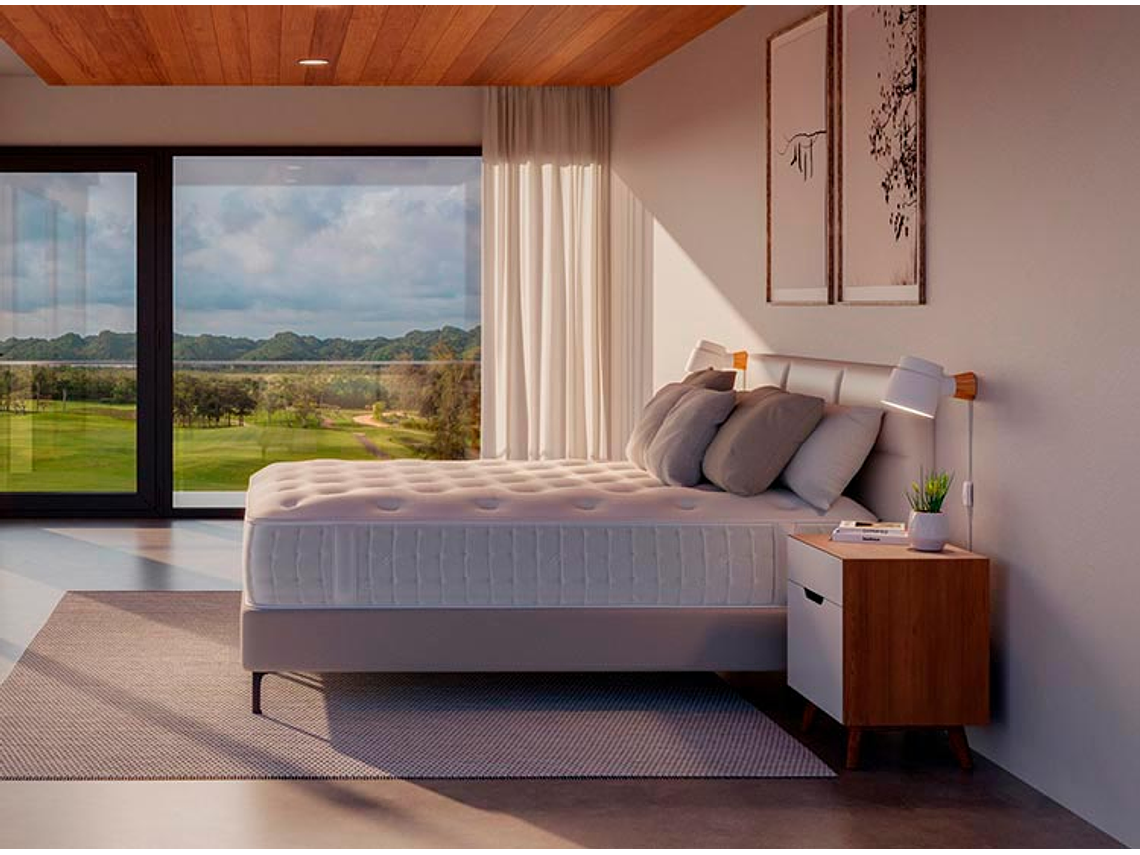 JUEGO DE DORMITORIO FLEX CAMA EUROPEA ETERNITY TOP SÚPER KING ARENA + RESPALDO TACHAS CRUDO 6