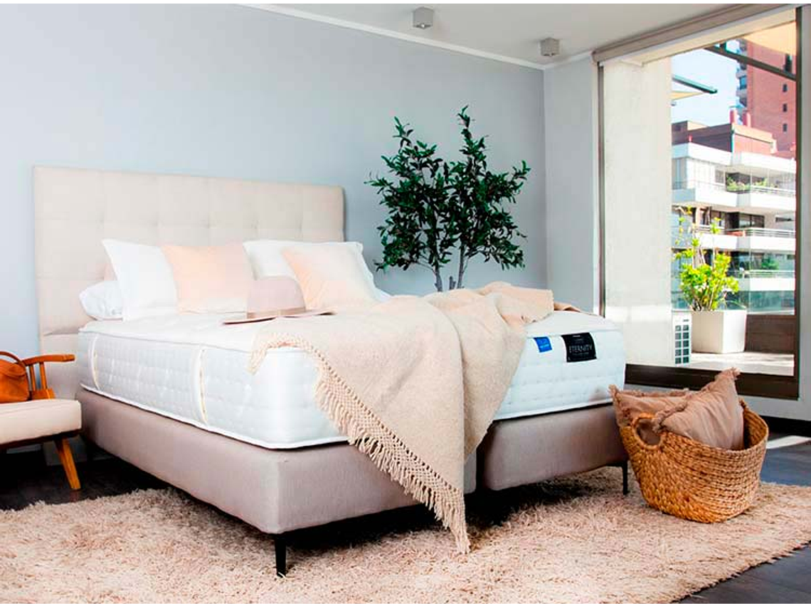 JUEGO DE DORMITORIO FLEX CAMA EUROPEA ETERNITY TOP SÚPER KING ARENA + RESPALDO TACHAS CRUDO 7