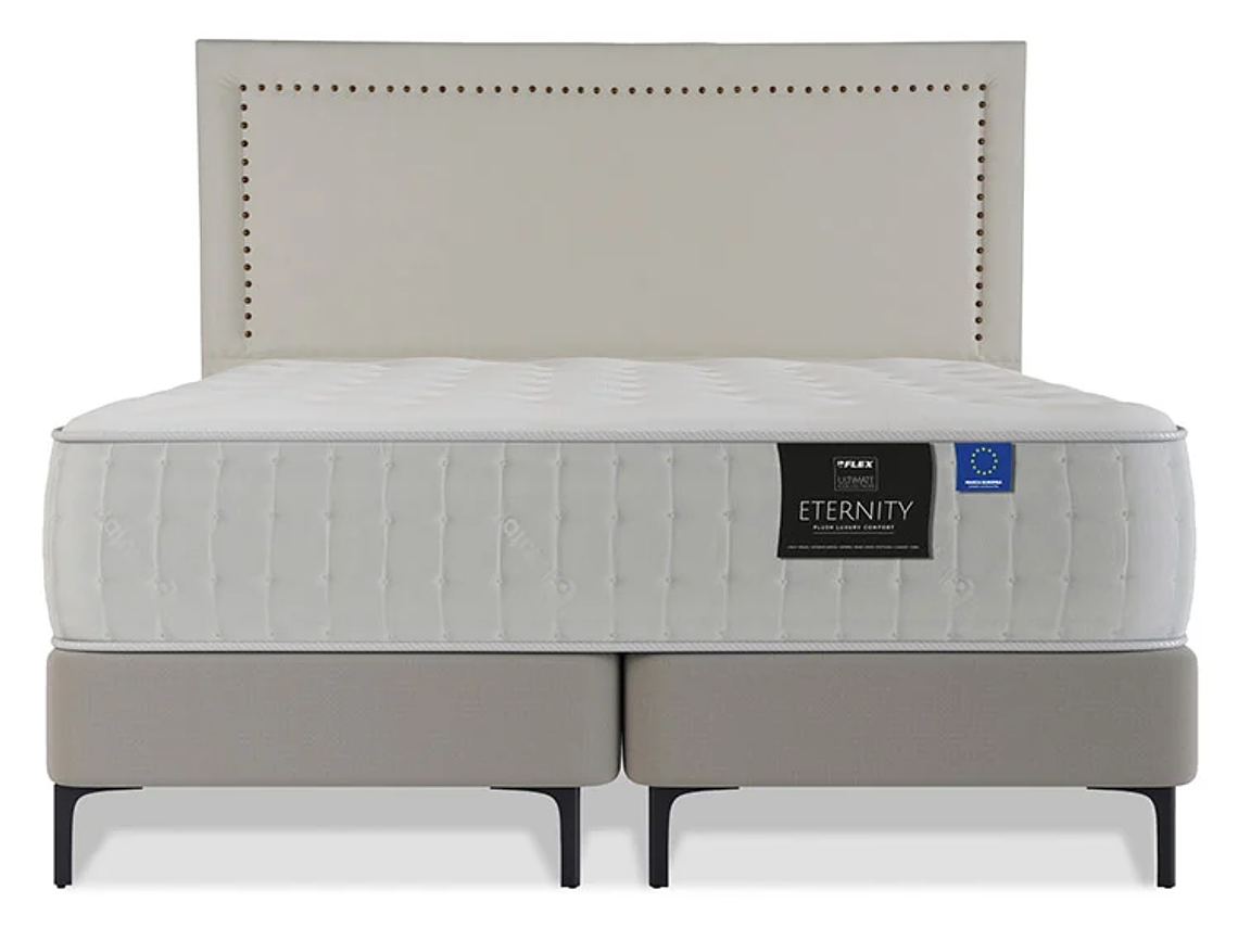 JUEGO DE DORMITORIO FLEX CAMA EUROPEA ETERNITY TOP KING ARENA + RESPALDO TACHAS CRUDO 1