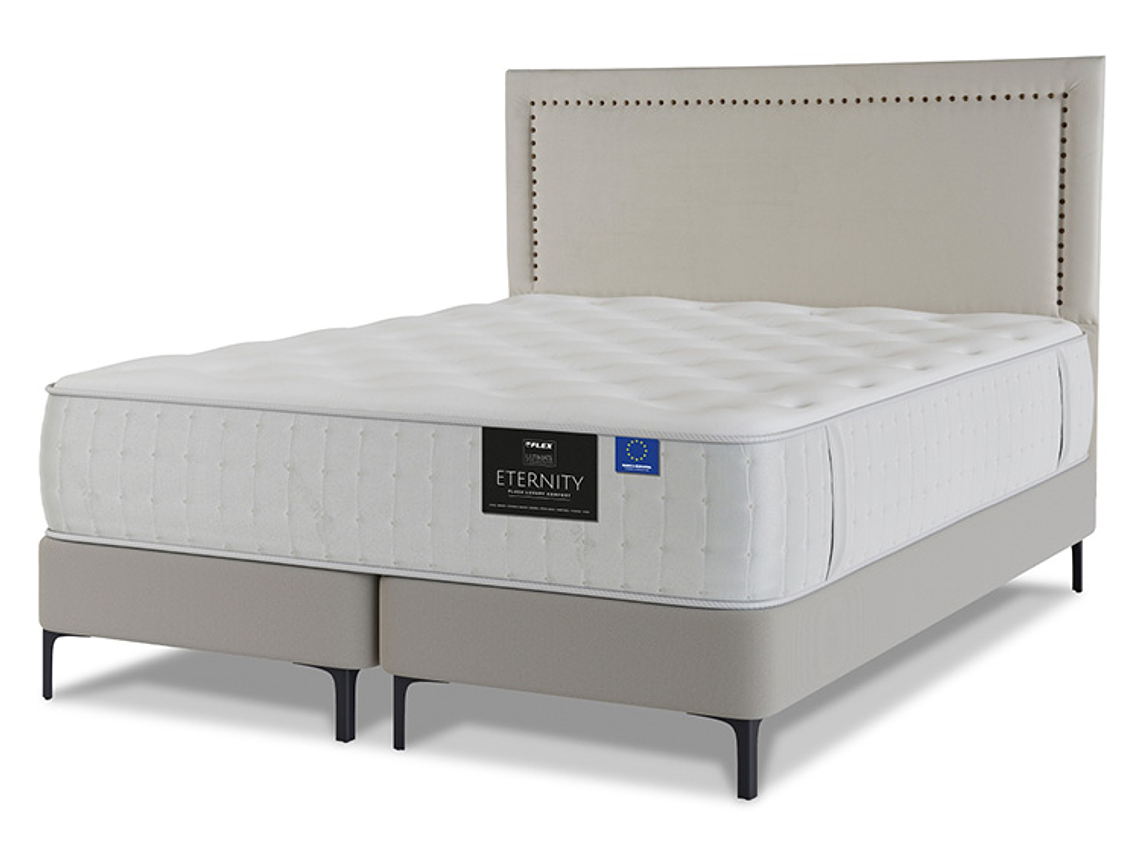 JUEGO DE DORMITORIO FLEX CAMA EUROPEA ETERNITY TOP KING ARENA + RESPALDO TACHAS CRUDO 2