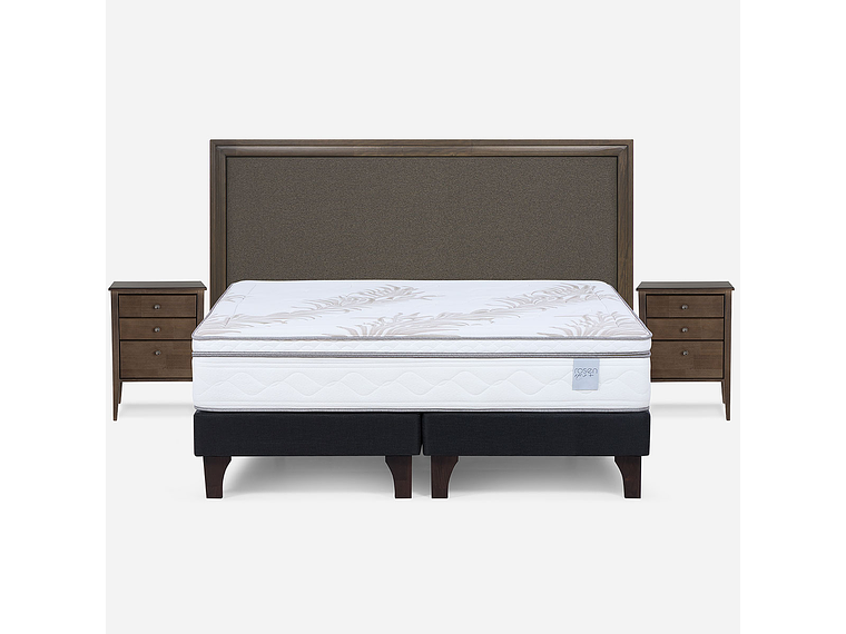 CAMA EUROPEA NEO PLUS KING BD + RESPALDO NOLITA CAFÉ+VELADOR 1
