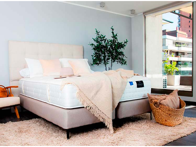 JUEGO DE DORMITORIO FLEX CAMA EUROPEA ETERNITY TOP KING ARENA + RESPALDO TACHAS CRUDO 6