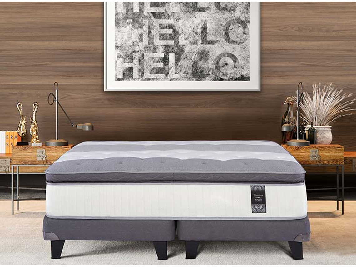 JUEGO DE DORMITORIO FLEX CAMA EUROPEA TITANIUM NEW BOX KING + SET CASTELL 5