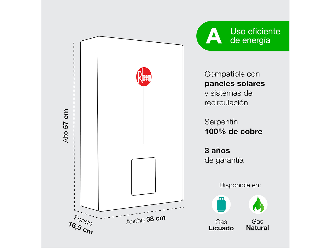 PACK CALEFONT RHEEM 18 LITROS TIRO FORZADO GAS NATURAL + KIT 5