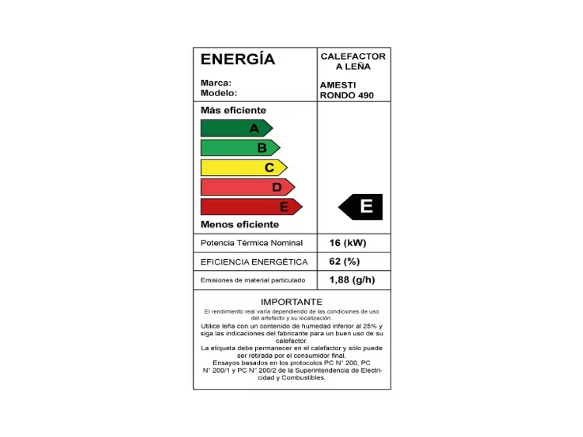 CALEFACTOR LEÑA CERTIFICADO RONDO 490 AMESTI 2