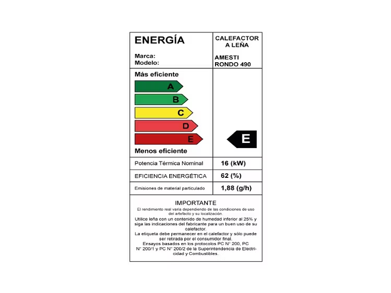 CALEFACTOR LEÑA CERTIFICADO RONDO 490 AMESTI 2