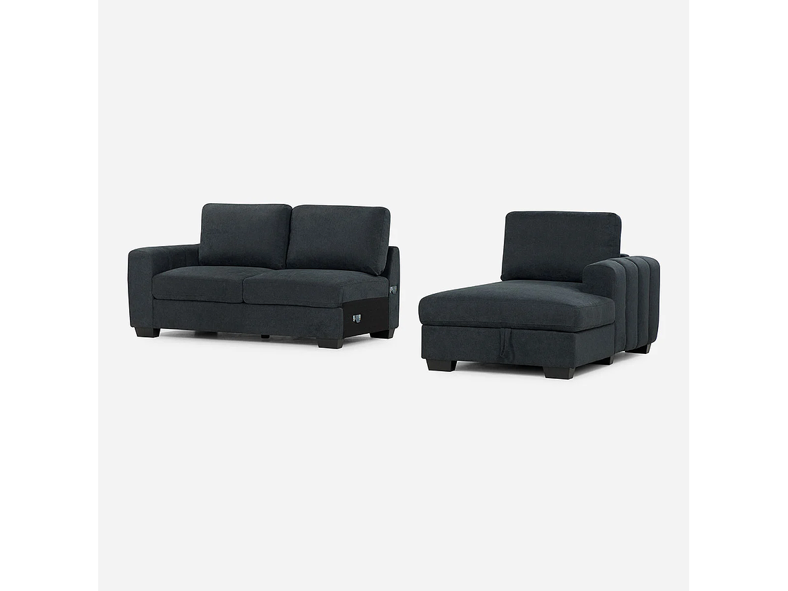 SOFÁ ROSEN 4 CUERPOS GRAFITO SECCIONAL BOSTON CON ALMACENAJE DERECHO TELA 8