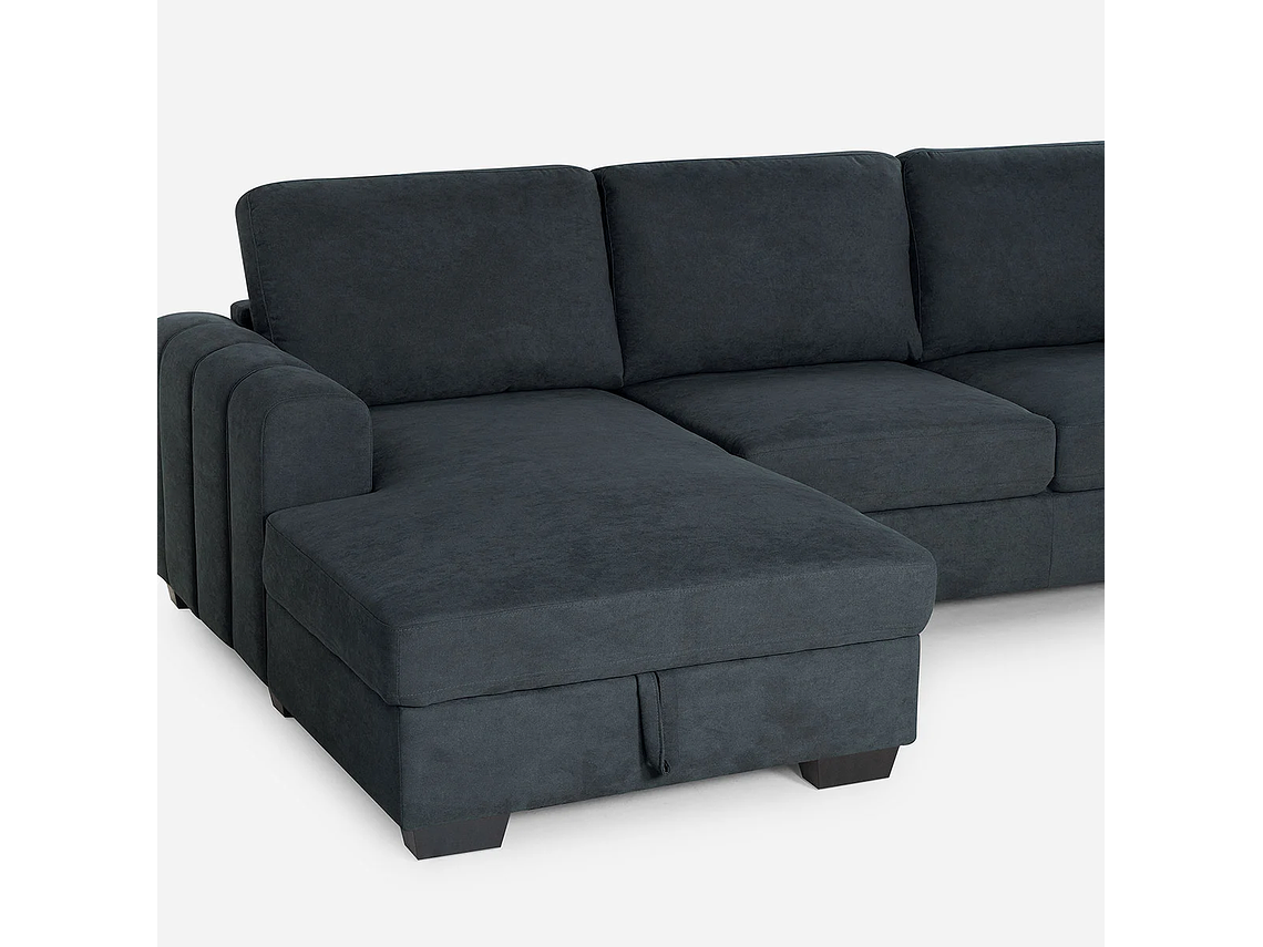 SOFÁ ROSEN 4 CUERPOS GRAFITO SECCIONAL BOSTON CON ALMACENAJE IZQUIERDO TELA 8